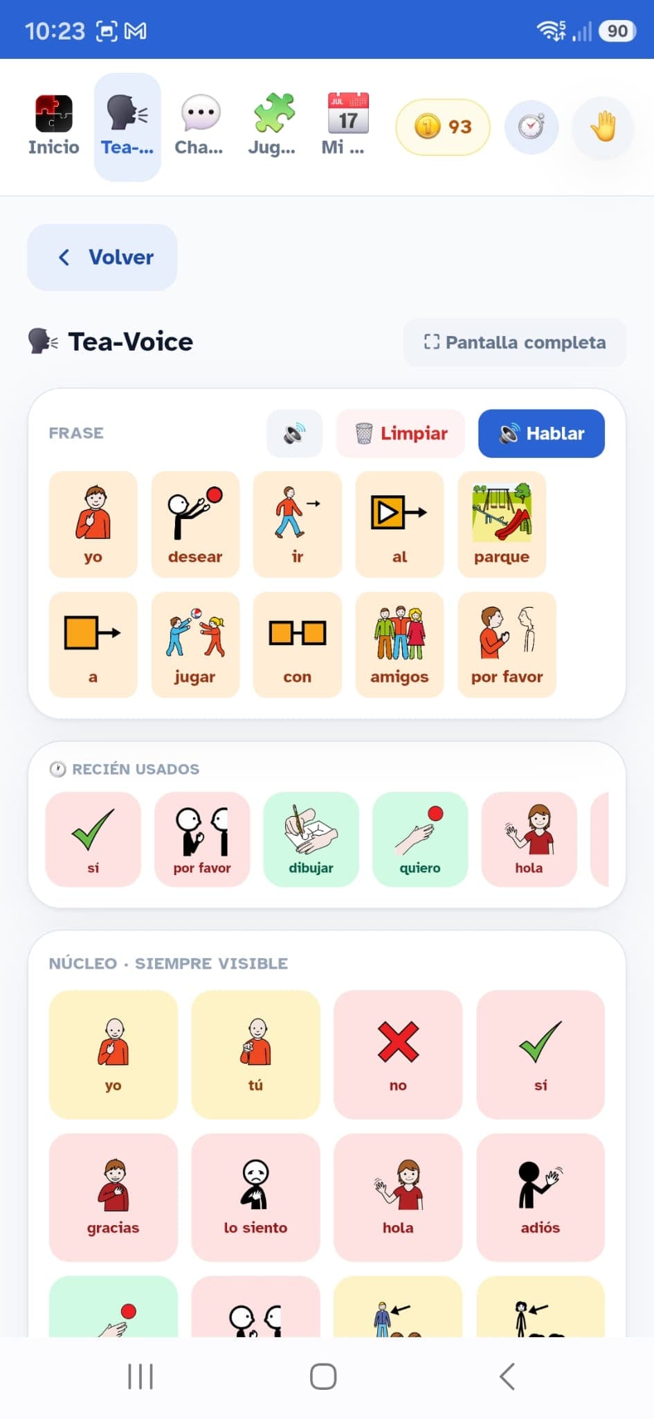 Tea-Voice screen, the pictogram communication board